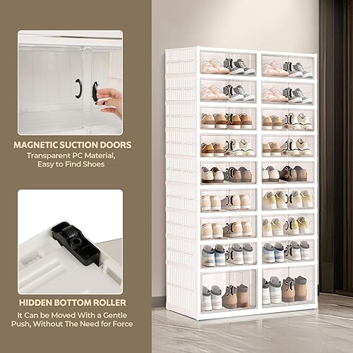 Miniatura 4 de Dollate Zapatero plegable de 9 niveles, 36 pares, gran almacenamiento de zapatos con puerta magnética transparente, fácil de montar y organizador de