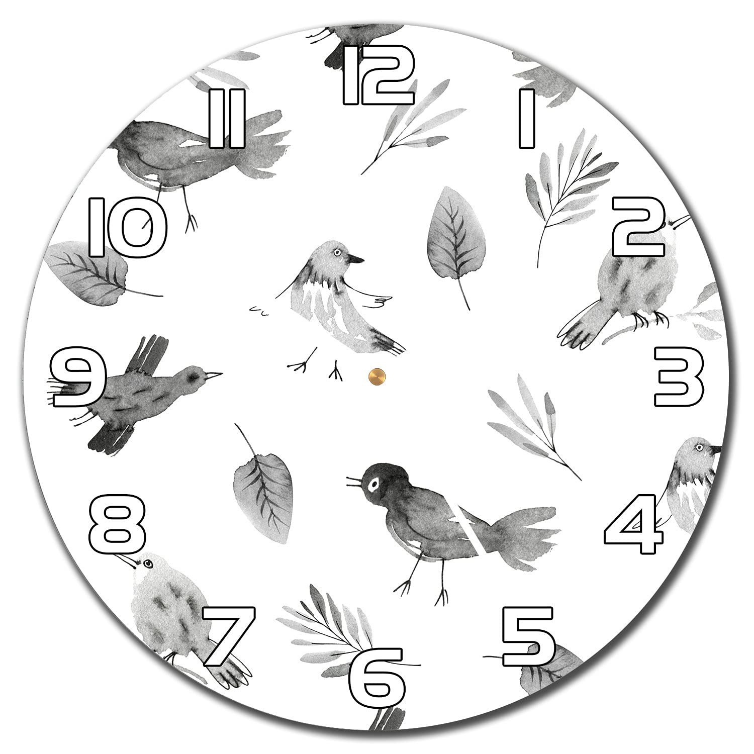 Horloge en verre 30 cm cuisine salon avec oiseaux moineaux