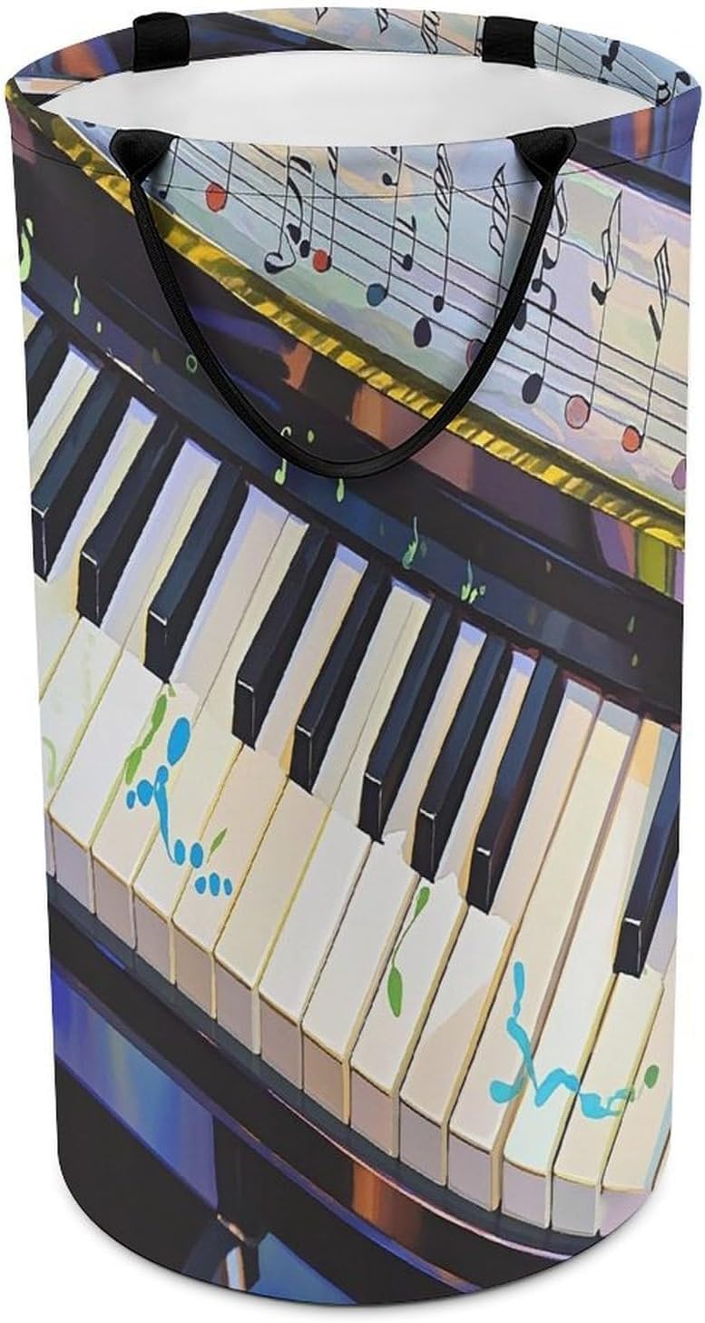 Piano Keys with Note Patterns Laundry Hamper Large Collapsible Laundry Basket with Handles Waterproof Clothes Hamper Portable Dirty Clothes Basket for Bedroom Laundry Room Closet Bathroom