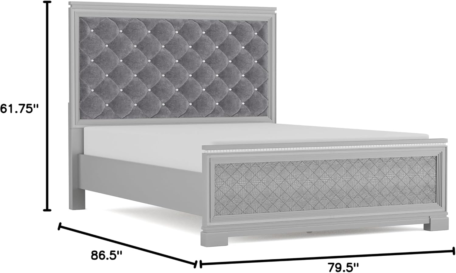 Furniture of America Salida Wood Frame King-Size Bed with Button Tufted and Fabric Upholstered Headboard, Box Spring Required for Bedroom, Guest Room, Silver and Gray