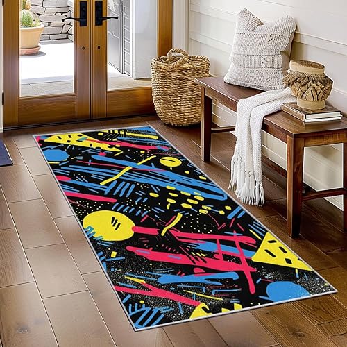 Miniatura 13 de Memphis Style Runner Rug 4x12 - Hallway Runner Rug 80s 90s Retro Geometric Pattern, Non Slip, Washable, Memphis Style Home Decor Carpet for Kitchen,