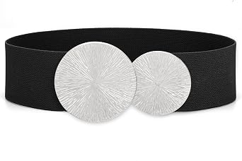 Women Wide Stretchy Belt for Dresses Fashion Elastic Waistband Belt with Gold Buckle Cinch Waist Belt