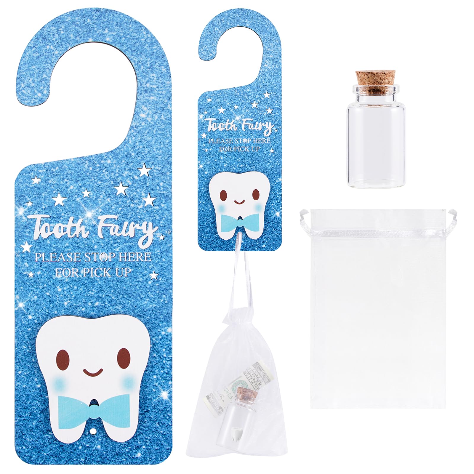3 Pcs Tooth Fairy Door Hanger Personalized Teeth Keepsake Bottle Velvet Pouch Tooth Fairy Box Encourage Gift for Lost Teeth