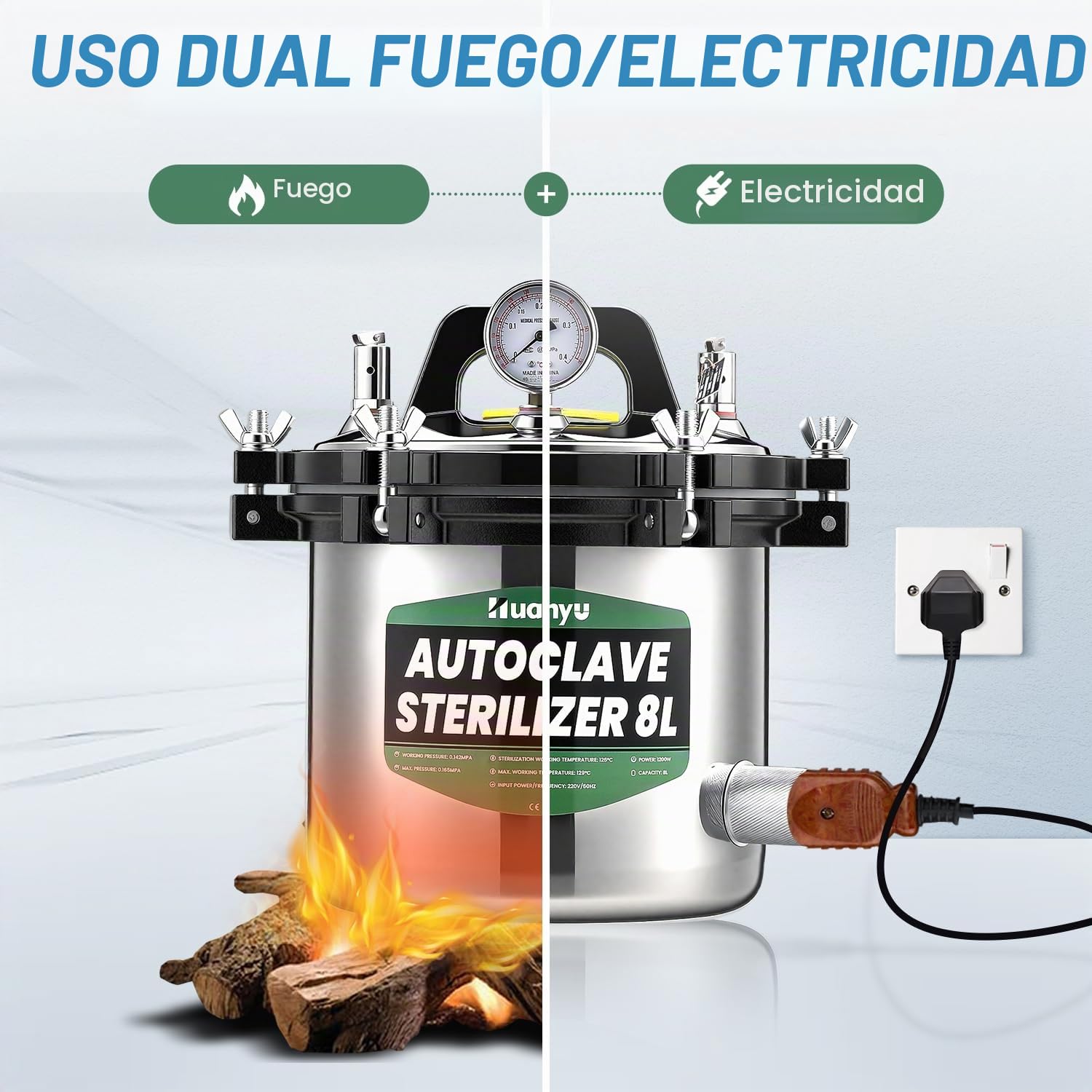 Huanyu Esterilizador Autoclave 8L con Doble Válvula Autoclave de Vapor para Laboratorio Protección contra Quemaduras en Seco Esterilizador de Vapor de Alta Presión para Laboratorios Universidades