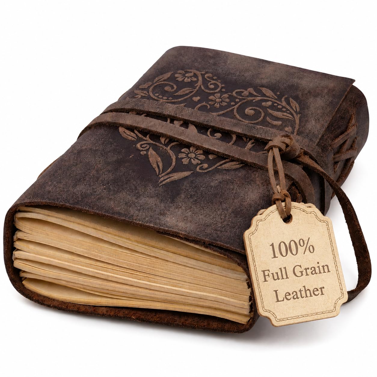 Journal en cuir ligné de haute qualité avec 400 pages artisanales et motif cœur
