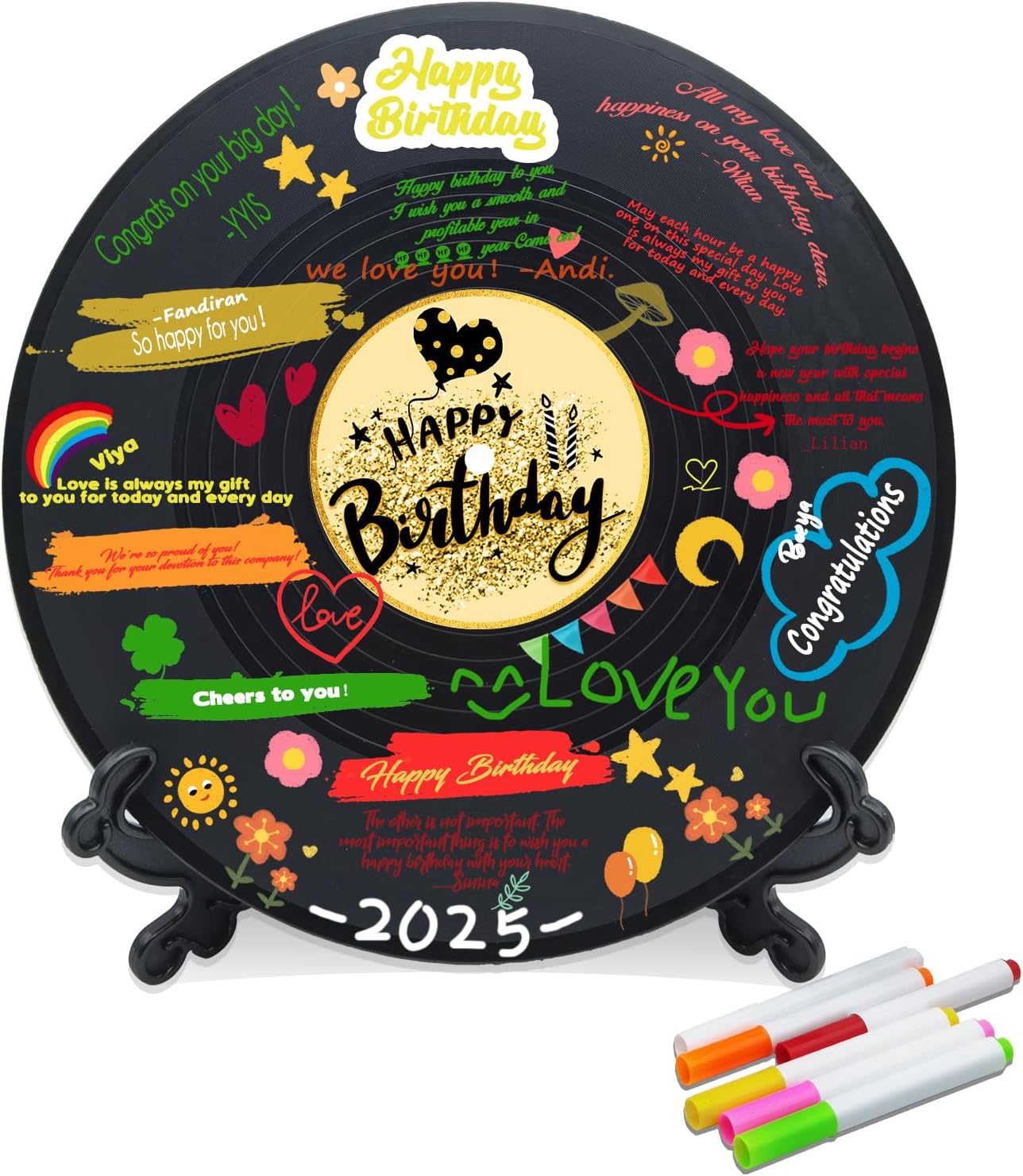pwvsayjcj Vinyl Record Birthday Decorations, Happy Birthday Party Favor Sign Poster, Large Guest Book 11.6" x 11.6"