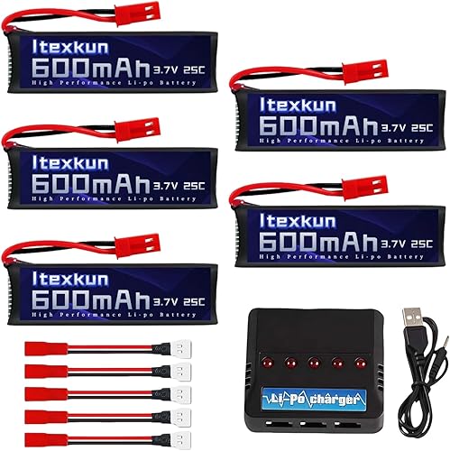 5 unids 3.7 V 600 mAh 25C JST Plug Batería Lipo recargable para UDI U815A U818A U817A U817 U818A-1 V959 V222 V929 RC Quadcopter con 5 en 1 cargador