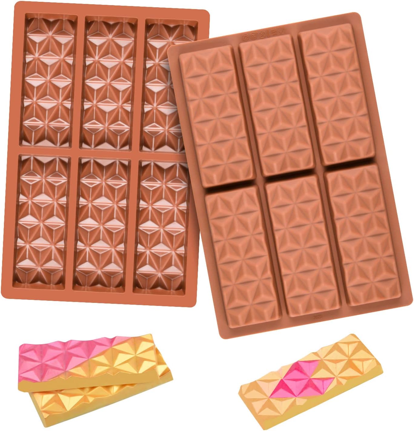 2 Pcs Break Apart Chocolate Molds Silicone Deep, Stuffed Candy Bar Molds Silicone Shapes, Silicone Molds for Wax Melts Large(Pyramid)