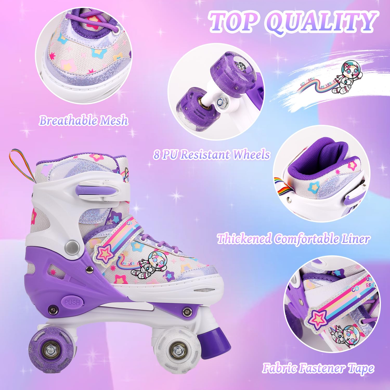 Rollschuhe Kinder, Rollschuhe für Mädchen und Anfänger, 4 Größen Verstellbar Rollerskates mit Leuchtenden Rollen atmungsaktivem Obermaterial für Weihnachts und Geburtstags Geschenke