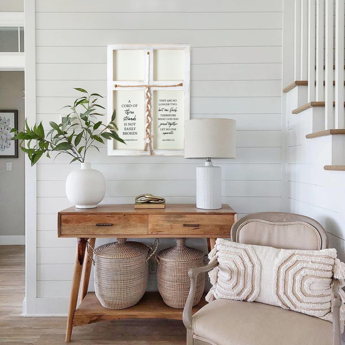 A Cord of Three Strands Wedding Sign,17x23in Marriage Devotional for Couples, Wedding Ceremony Sign For Couple, Anniversary Ideas for Couple (Washwhite, 17 * 23)