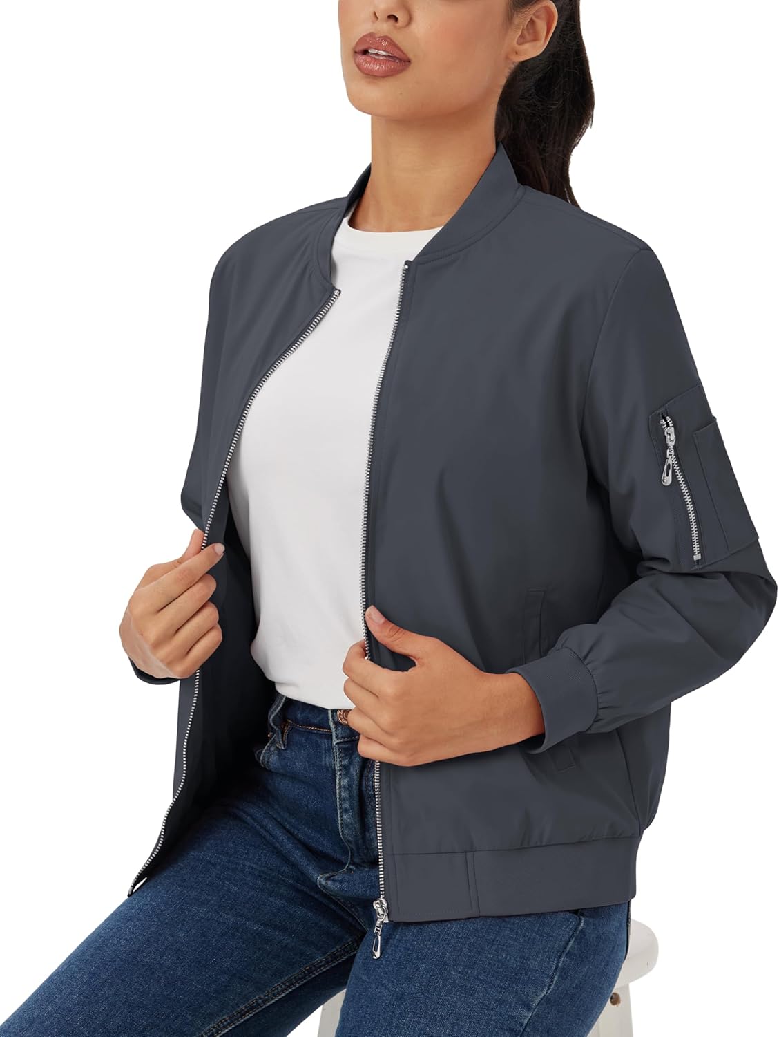 MAGCOMSEN Women's Casual Jacket Lightweight Bomber Jackets 5 Pockets Windbreaker Zip-up Spring Fall Outerwear - Image 4