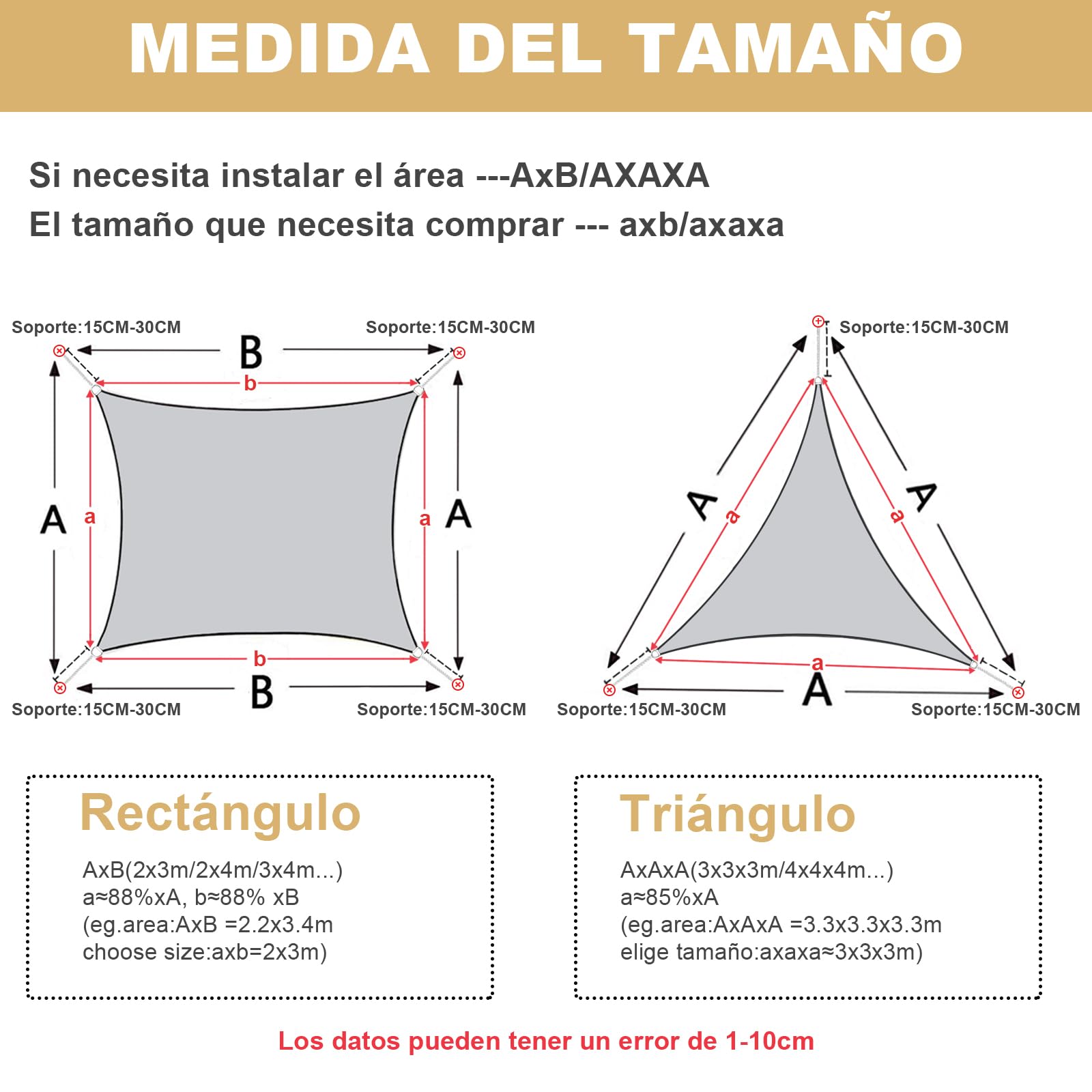 AXT SHADE Toldo Vela de Sombra Rectangular 3x4m Protección Rayos UV y HDPE Transpirable para Exterior Terraza Patio Jardín-Arena