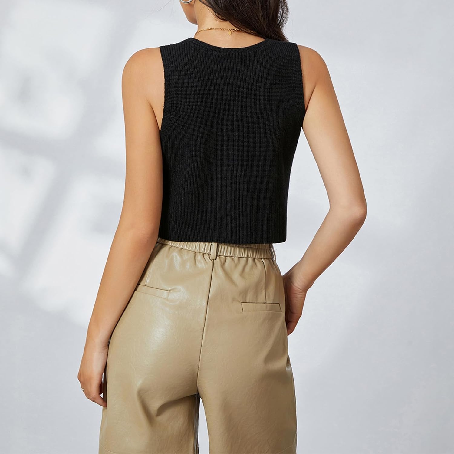 Women Vest Tops Sleeveless V Neck Button Knit Sweater Vest - Image 4