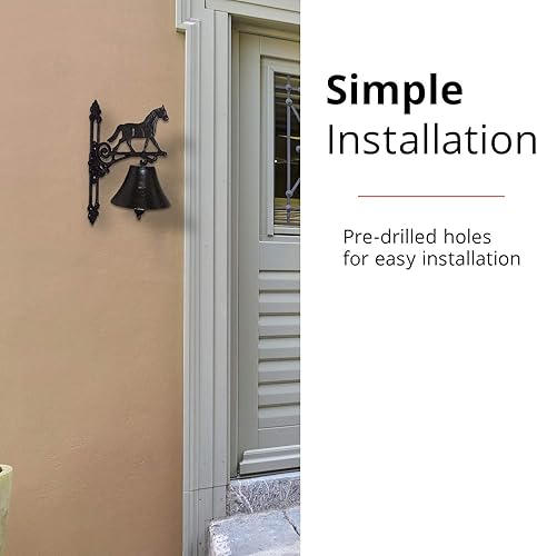 Miniatura 4 de NACH Campana de cena y timbre de hierro fundido rústico negro montado en la pared, caballo, 4.5 x 6.3 x 10.2 pulgadas, JS-90-085