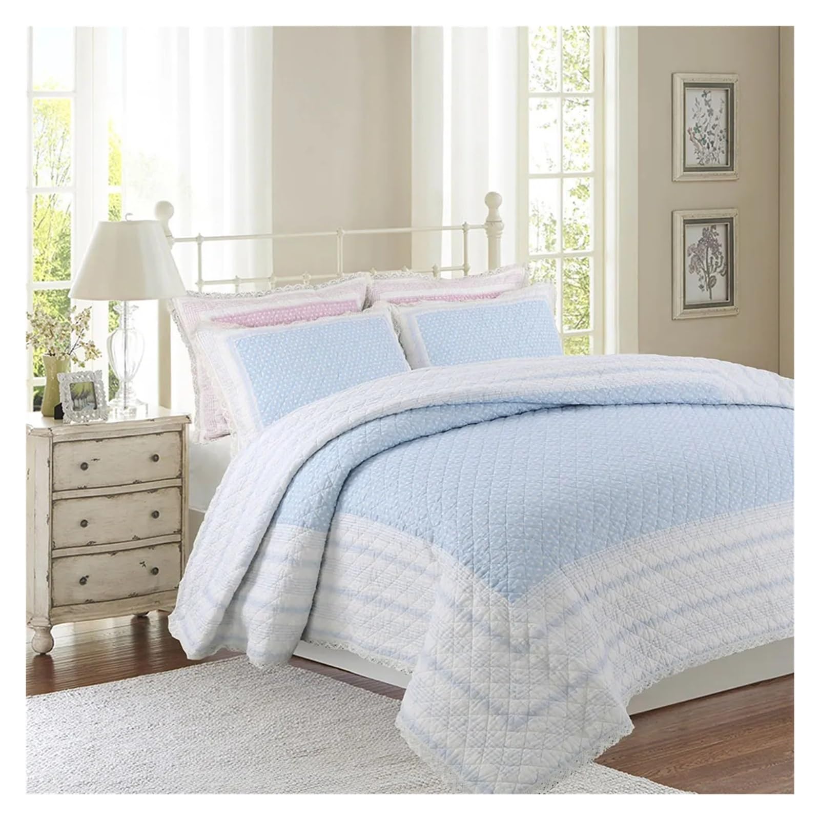 Sbcgfy 1 Queen Size Printed Cotton Bedspread Duvet Cover 3Pcs Quilted Bedspread With Pillowcases,Bedding Set,-200X230cm