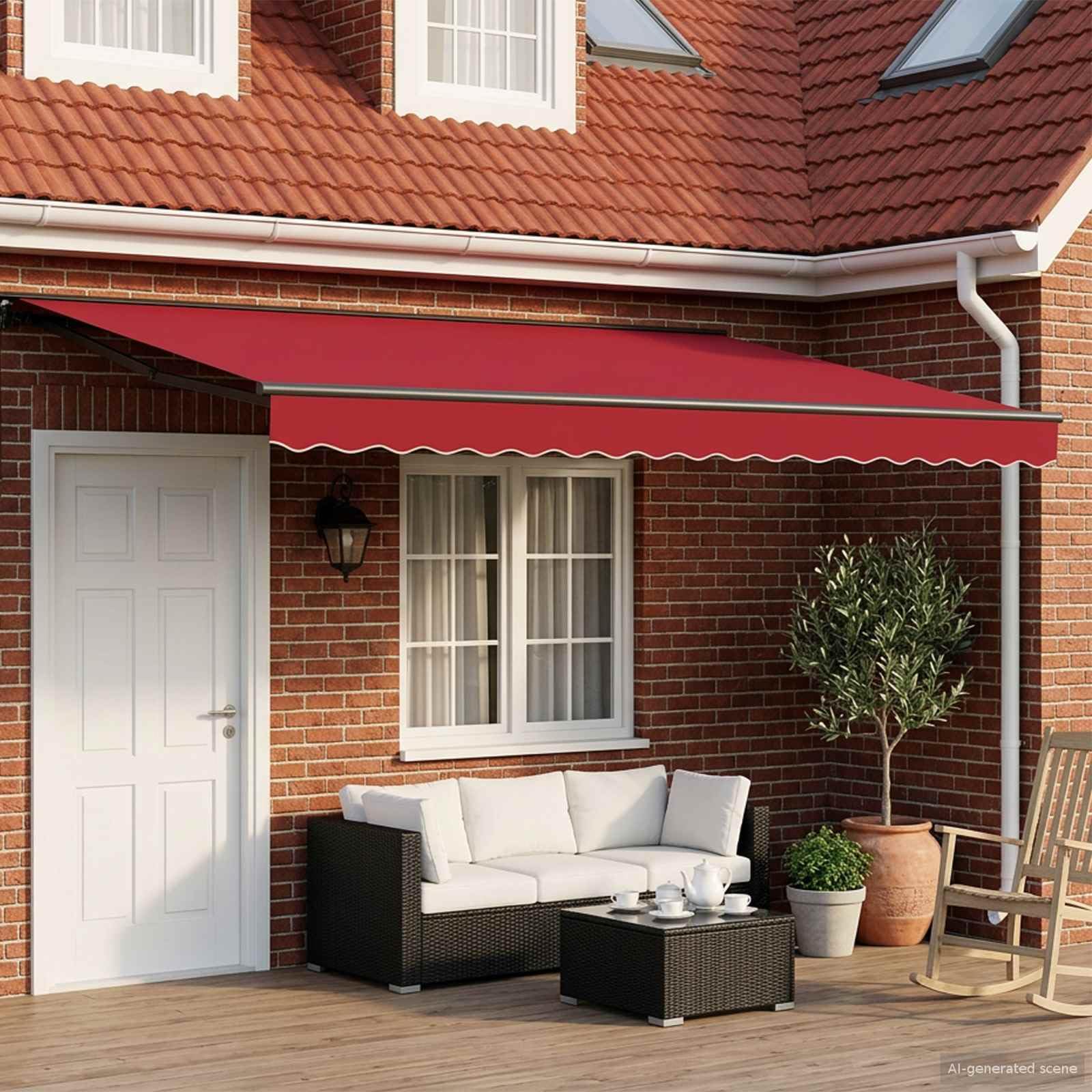 vidaXL Elektrische ausziehbare Markise Rot und Anthrazit 4 x 3 m, Garten und Terrasse, Moderne rechteckige Markise, Elektrisches Sonnendach, Verstellbare Sonnenblende, Wetterfest