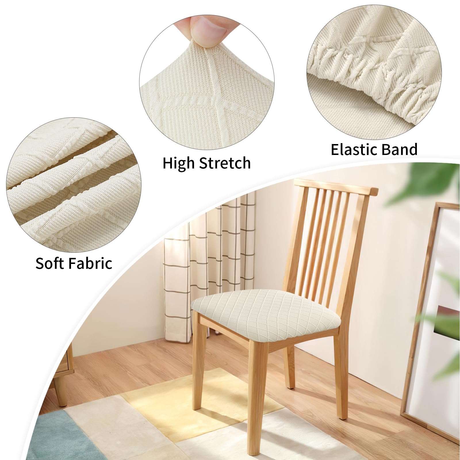 Fundas elásticas para asiento de silla de comedor, fundas de asiento extraíbles y lavables para asiento de cocina, fundas de cojín protectoras (4, beige) 4