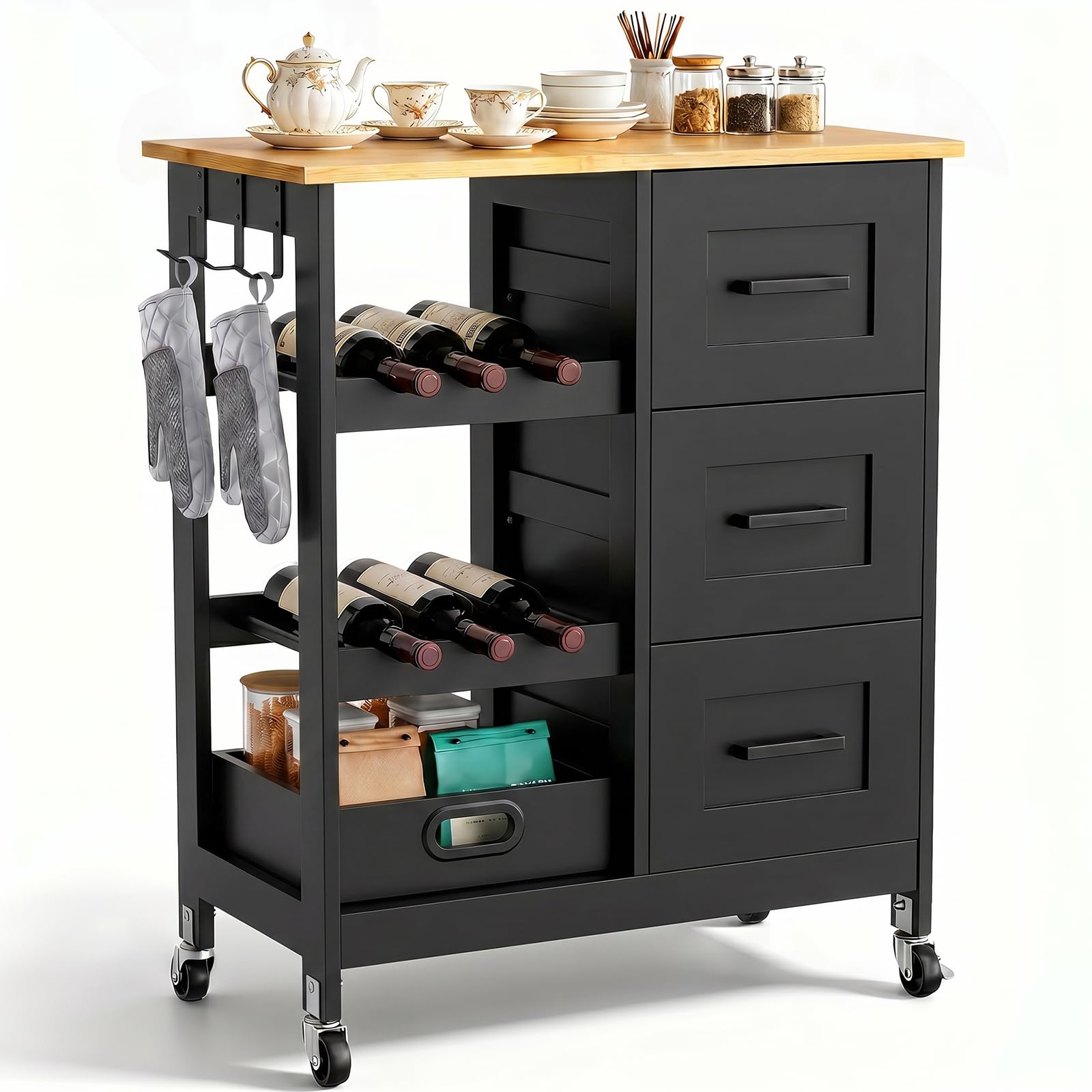 Carrello per isola da cucina, carrello portaoggetti con