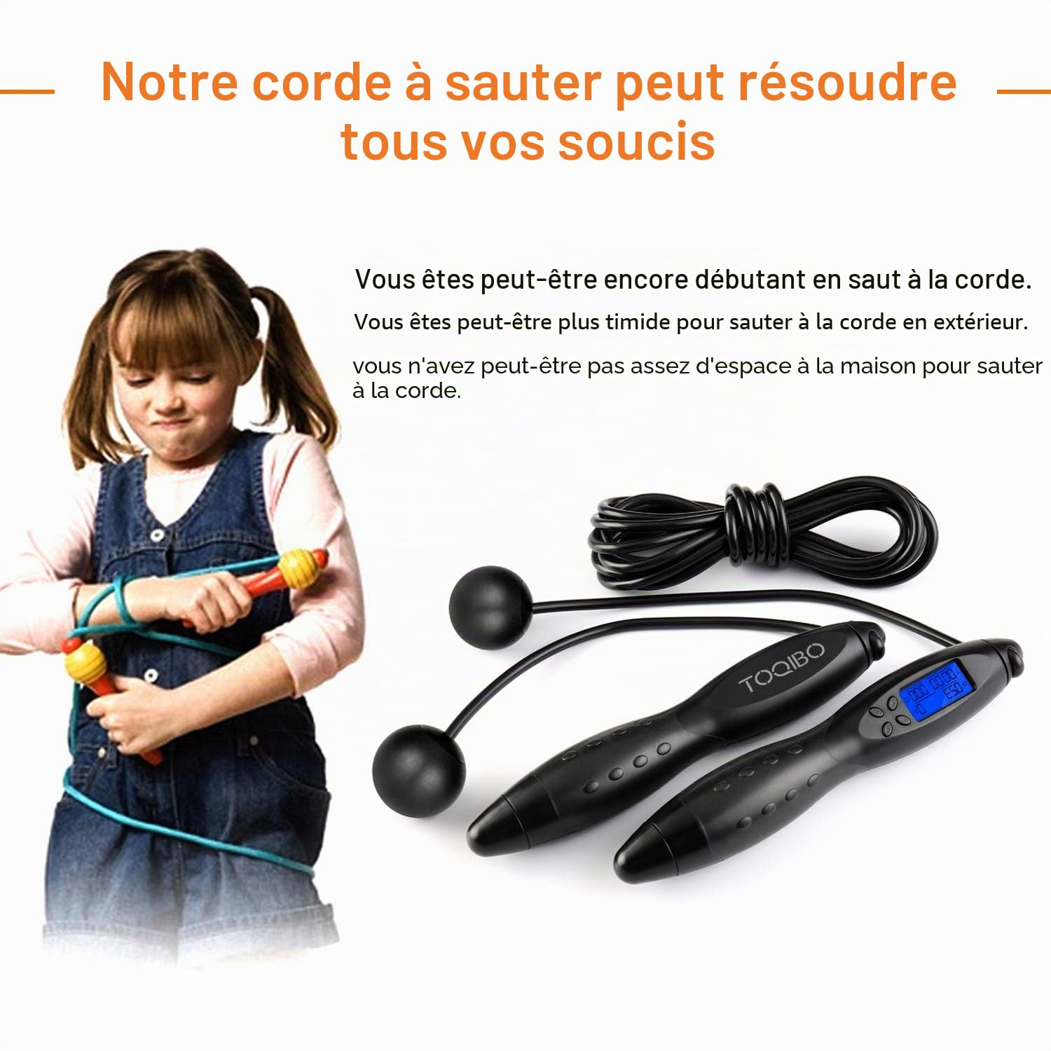 Corde à Sauter Sport, Corde à Sauter sans fil avec Compteur Calories et Minuterie, Jump Rope Réglable, LCD écran montrant, Poignées Antidérapantes pour Adulte,Enfant