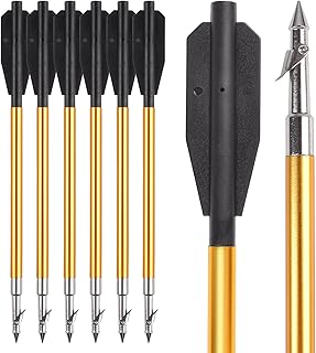 YLSIO Archery Bowfishing Golden Crossbow Bolts Bowfishing Aluminum Crossbow Bolts 6.8inch Mini Crossbow Arrows with Harpoon Tips 6/12PCS