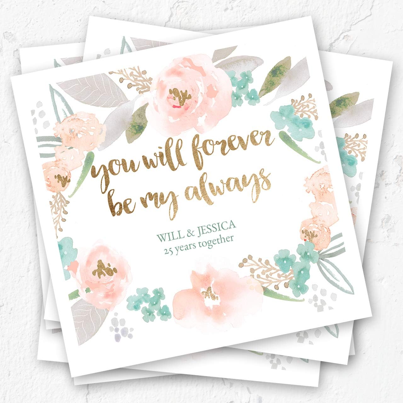 Forever and Always Personalized Luncheon Napkins / 100 Custom Printed White Uncoined Napkins / 6 1/2'' x 6 1/2'' Wedding Anniversary Dinner Napkins/Made In The USA