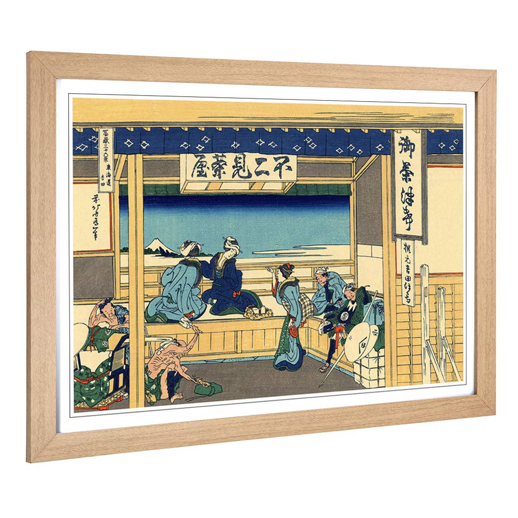 Big Box Art Framed Print of Hokusai Japanese Oriental Yoshida at Tokaido Design | Wall Art Picture | Home Decor for Kitchen, Living Room, Bedroom, Hallway, Oak, A2 / 24.5x18 Inch / 62x45cm