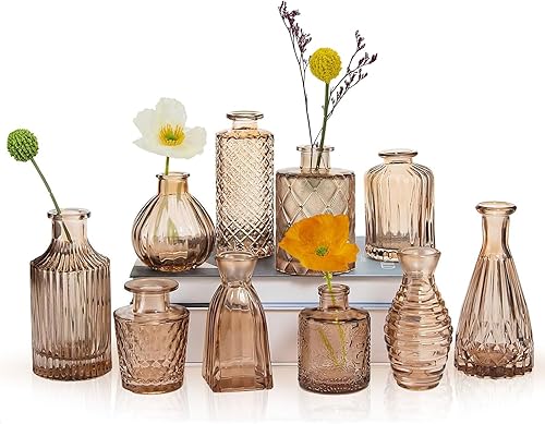 Jarrón de flores de cristal, pequeños jarrones transparentes a granel, mini jarrón vintage para centros de mesa, decoración de flores de mesa del