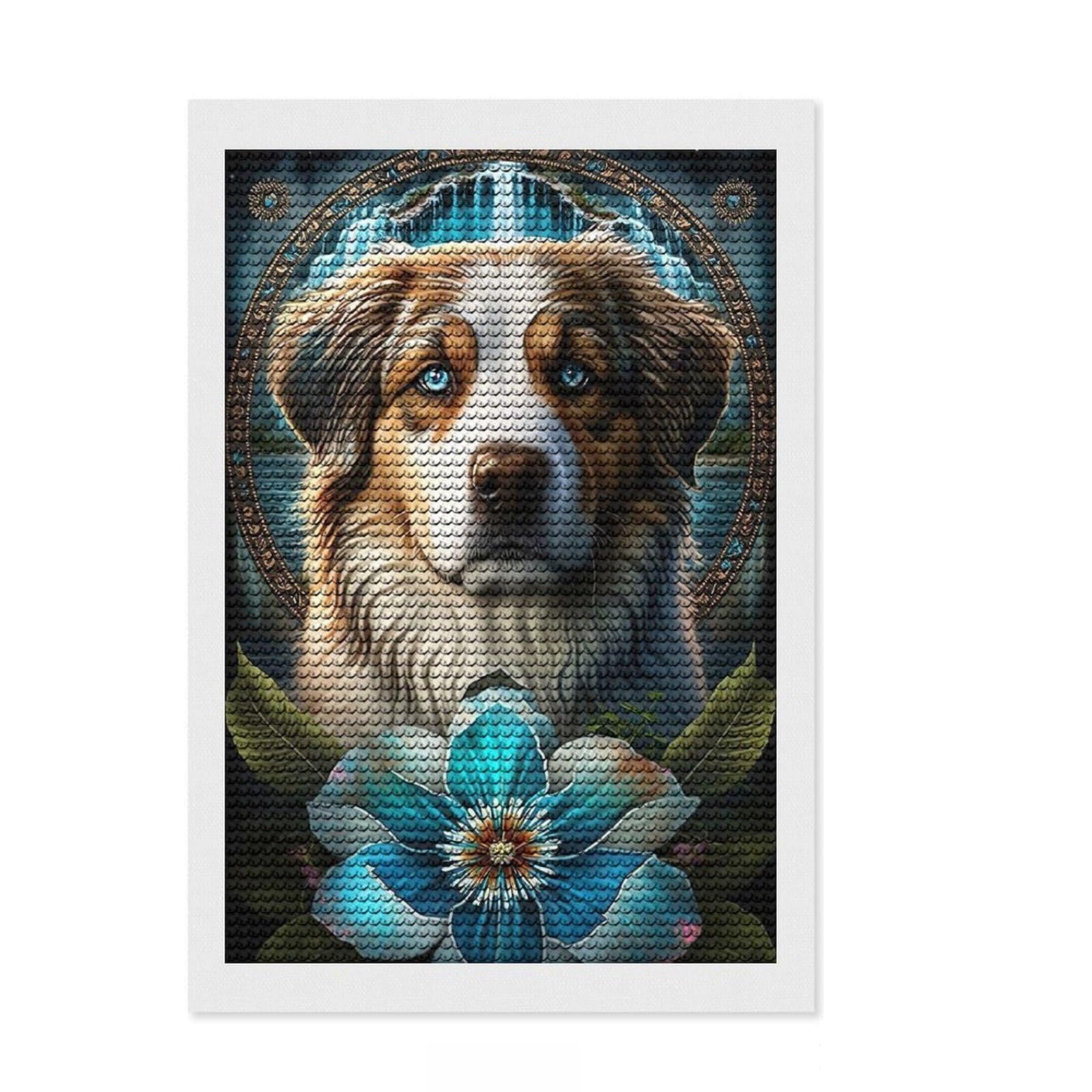 Junmoney Dog in Mandala Jungle 5D Diamond Painting Kit 8"x12", Round Gems, Christmas Gift, Easy Craft Set, Vintage Style Decor, for Adults
