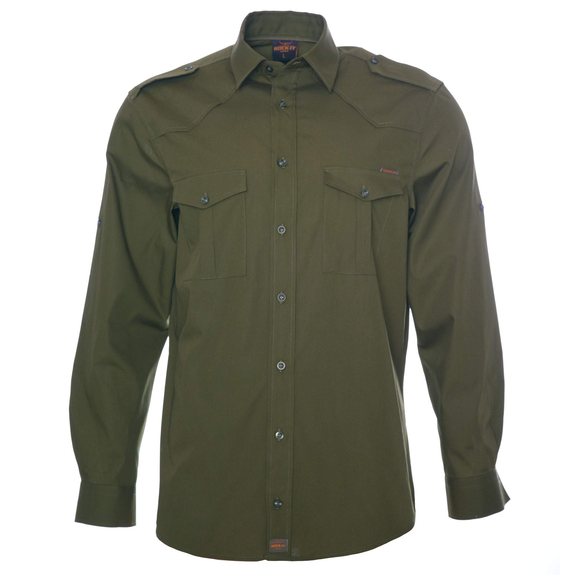 ROCK-IT Apparel Camicia da Uomo, Camicia Premium a Maniche Lunghe dal Look Militare, Camicia Casual, qualità 100% Cotone, Taglie S-5XL