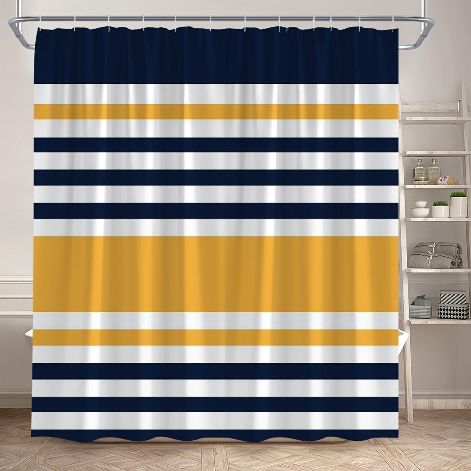 Rideau de douche géométrique bleu marine chic 128x203cm pour rafraîchir votre routine du matin