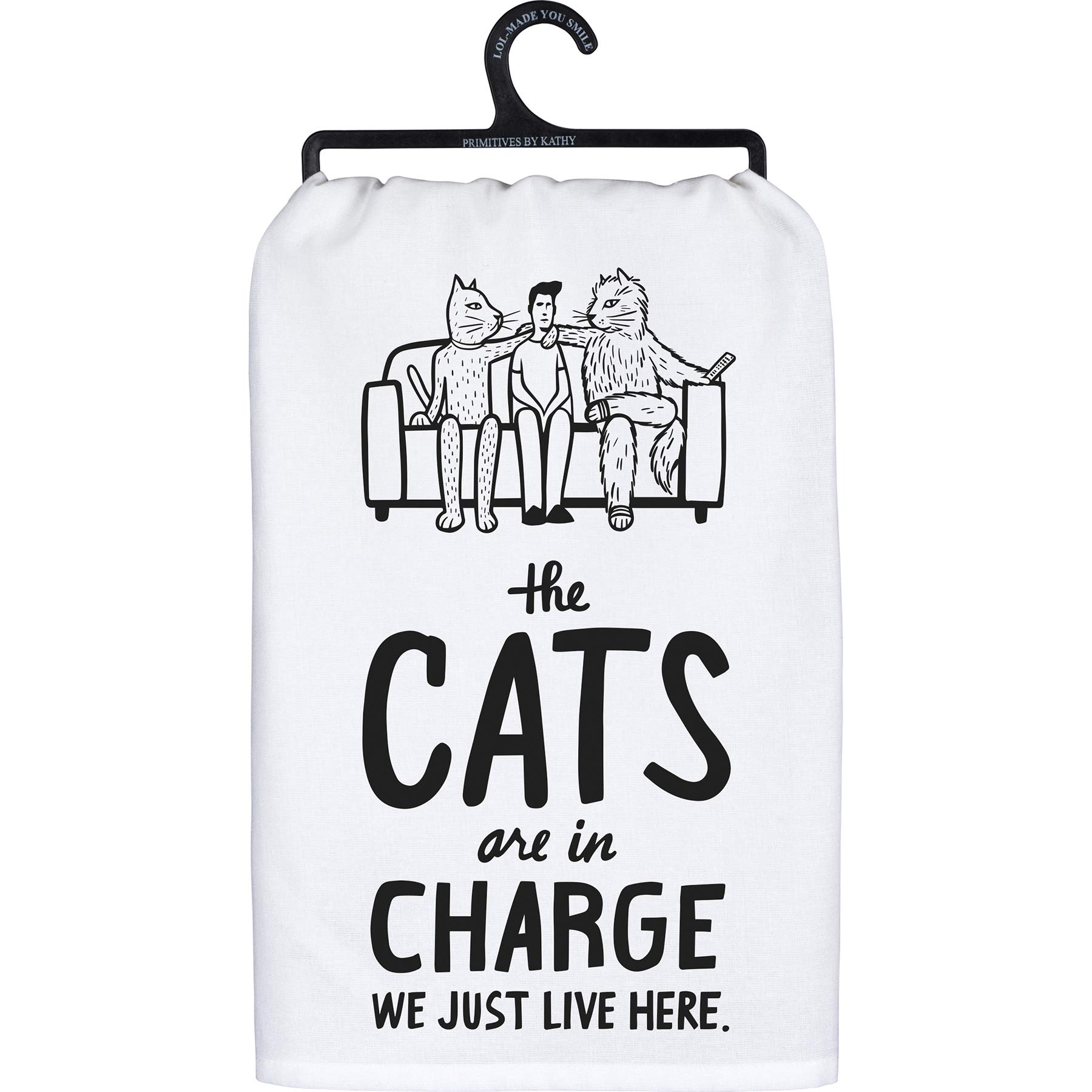 Geschirrtuch Mit Katzenmotiv – Schwarz-weiß, Baumwolle, 71,1 X 71,1 Cm, Spruch „The Cats Are In Charge“