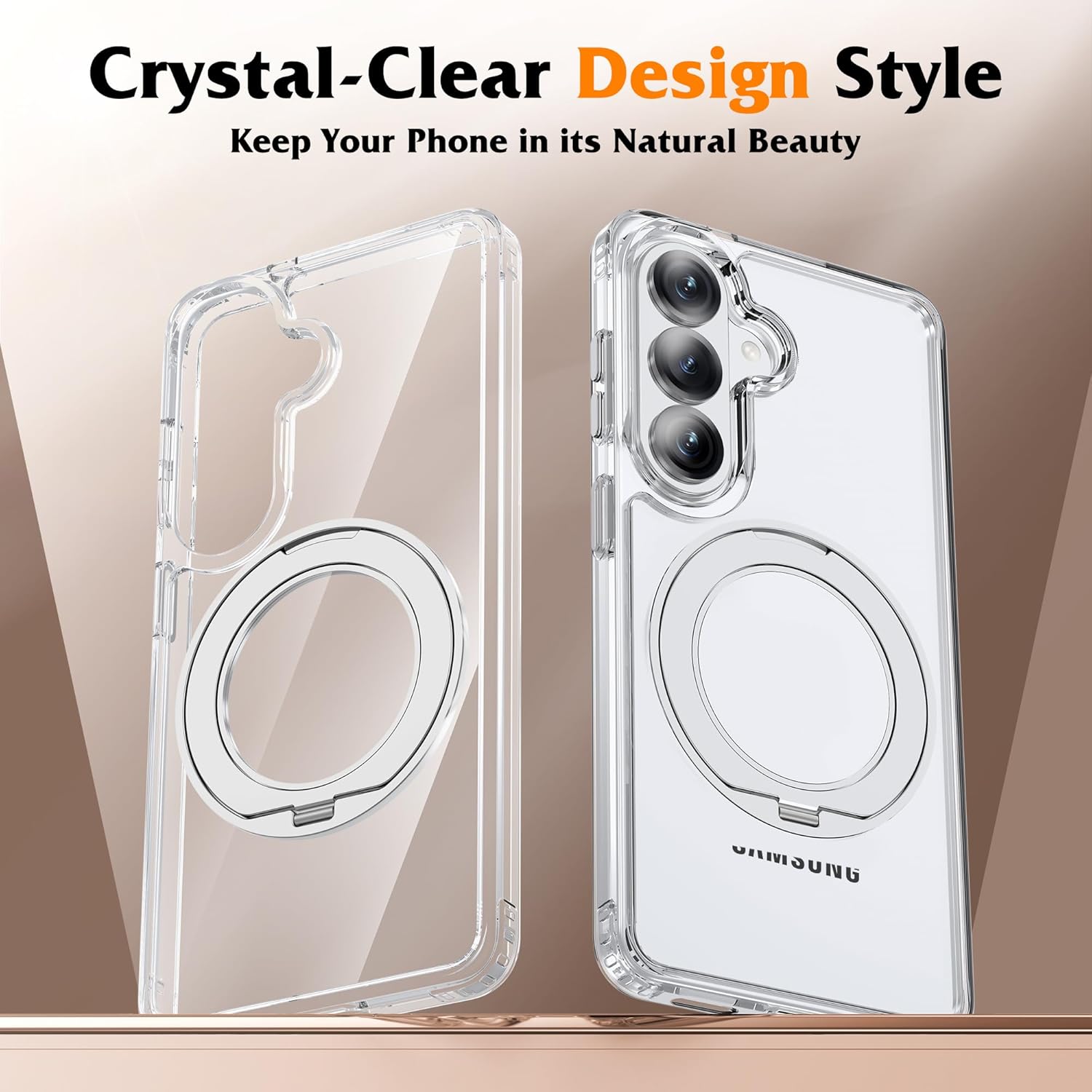 Compatible with Clear Samsung Galaxy S26 Case with 360° Invisible Magnetic Ring Stand [Compatible with Mag-Safe][Anti-Yellowing] Shockproof Phone Case for S26 6.3",Clear