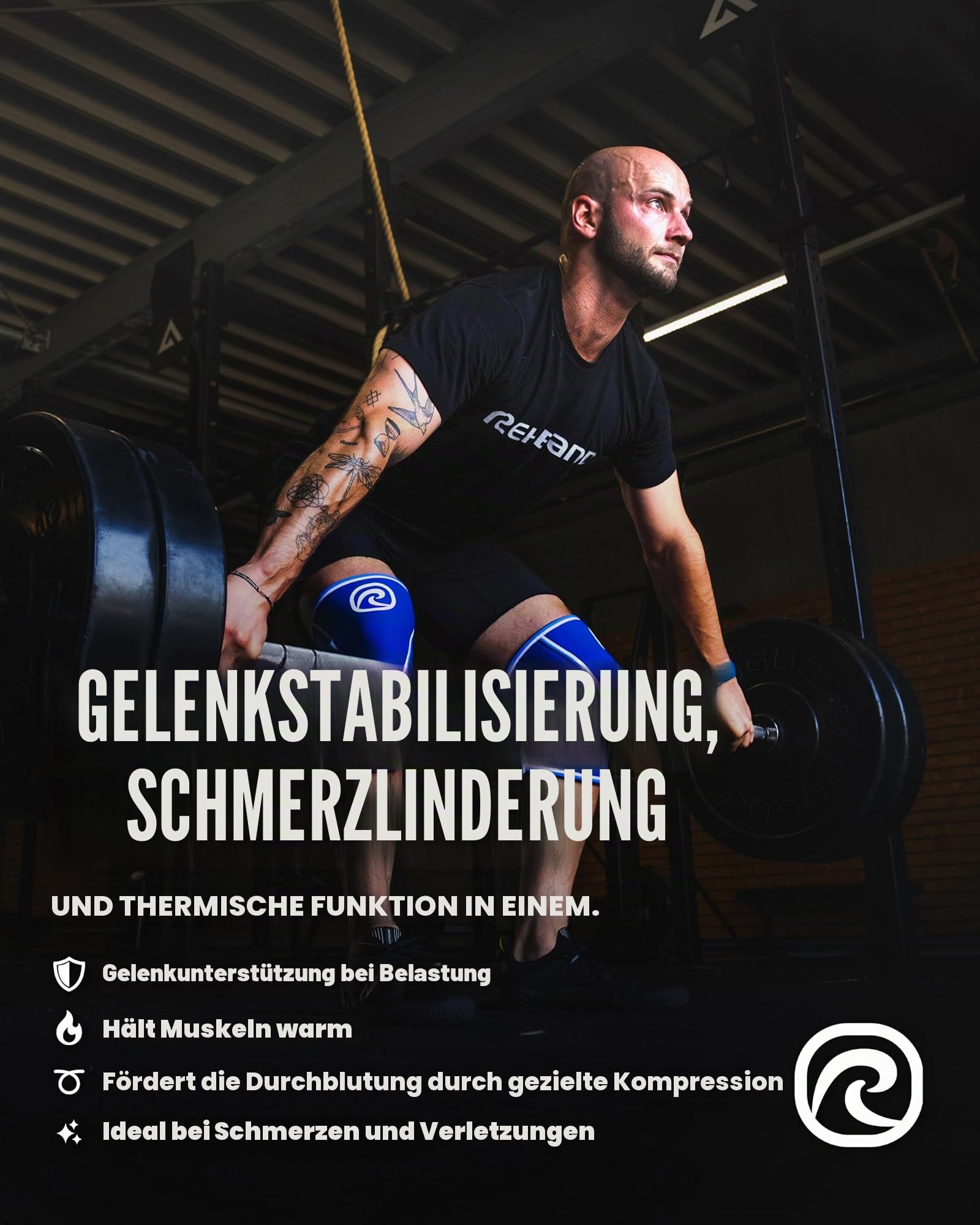 Rehband Power Max Kniebandage Kraftsport 7mm SBR/Neopren, wettkampfgeeignet, Knee Sleeves für Bodybuilding, Powerlifting, Crossfit & schweres Gewichtheben, Farbe:Carbon/Schwarz - 1 Paar, Größe:XL