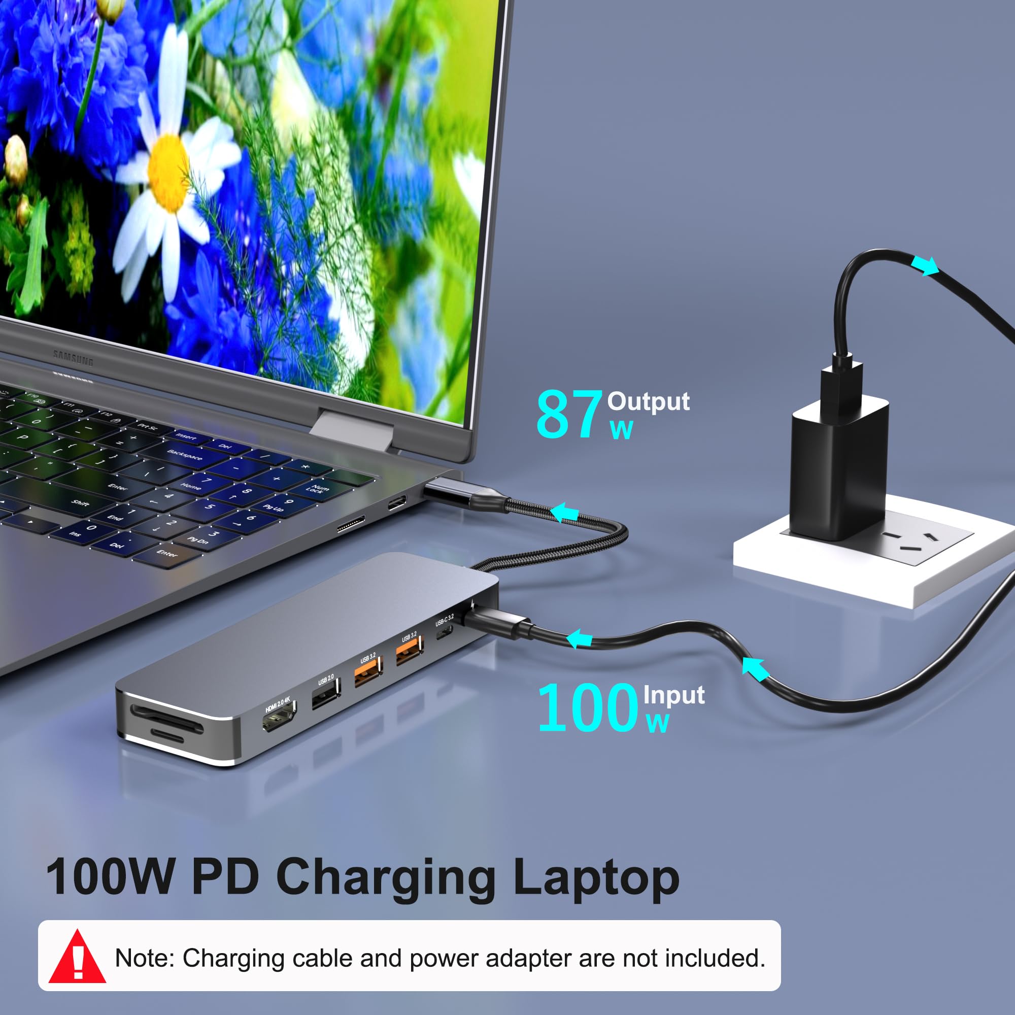 Stacja dokująca USB C z obudową M.2 NVMe SSD 10 Gb/s, koncentrator USB-C 9 w 1, gniazdo SSD typu C z HDMI 4K przy 60 Hz, USB 3.2 Gen2, PD100W, czytnik kart SD/TF, stacja dokująca do laptopa Dell / HP
