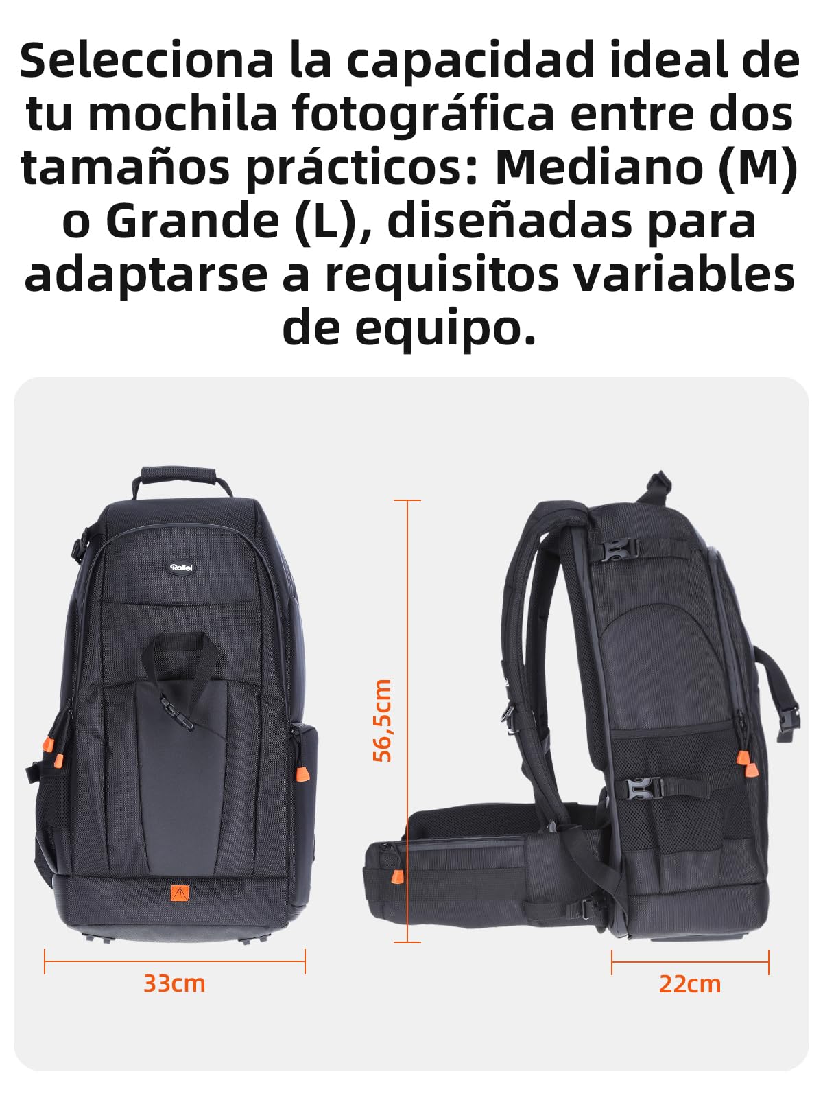 Rollei Mochila fotográfica L Fotoliner - Mochila fotográfica amplia con muchos compartimentos, incl. protección contra lluvia, Negro