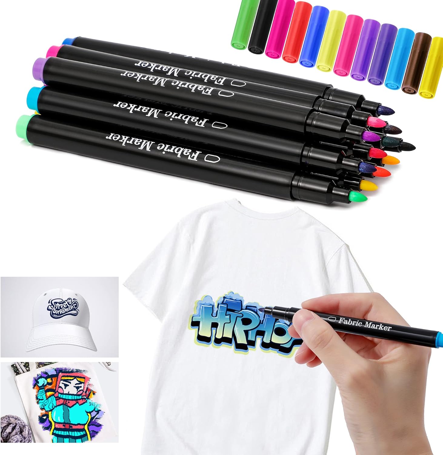 DazSpirit 12 Fabric Pens Permanent for Clothes, Textile Paint Pens, Fabric Markers Machine