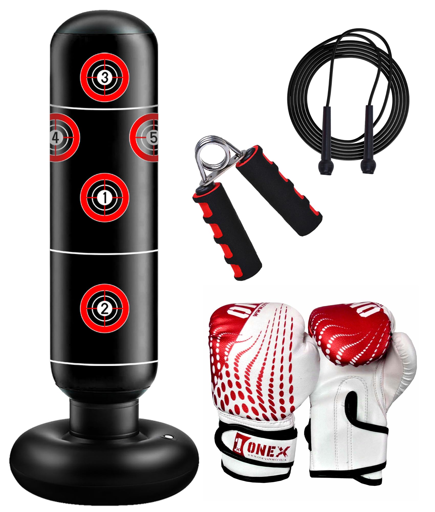 Freestanding Inflatable Boxing Bag for Kids & Teens, Punching Bag for Karate & Boxing Training (BLACK 6OZ RED)