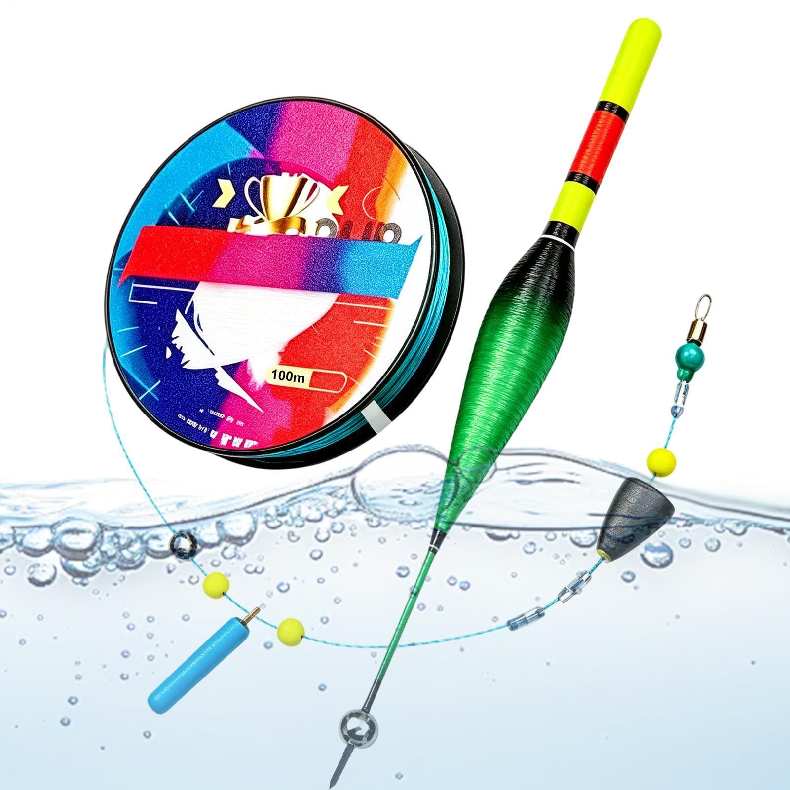 Ensemble de Ligne de Pêche Prêt à l'Emploi avec Flotteur Automatique, Montage Pré-Lié à Flotteur Coulissant, Flotteurs à Changement de Couleur, Ligne Résistante pour Pêche en Eau Douce et Salée