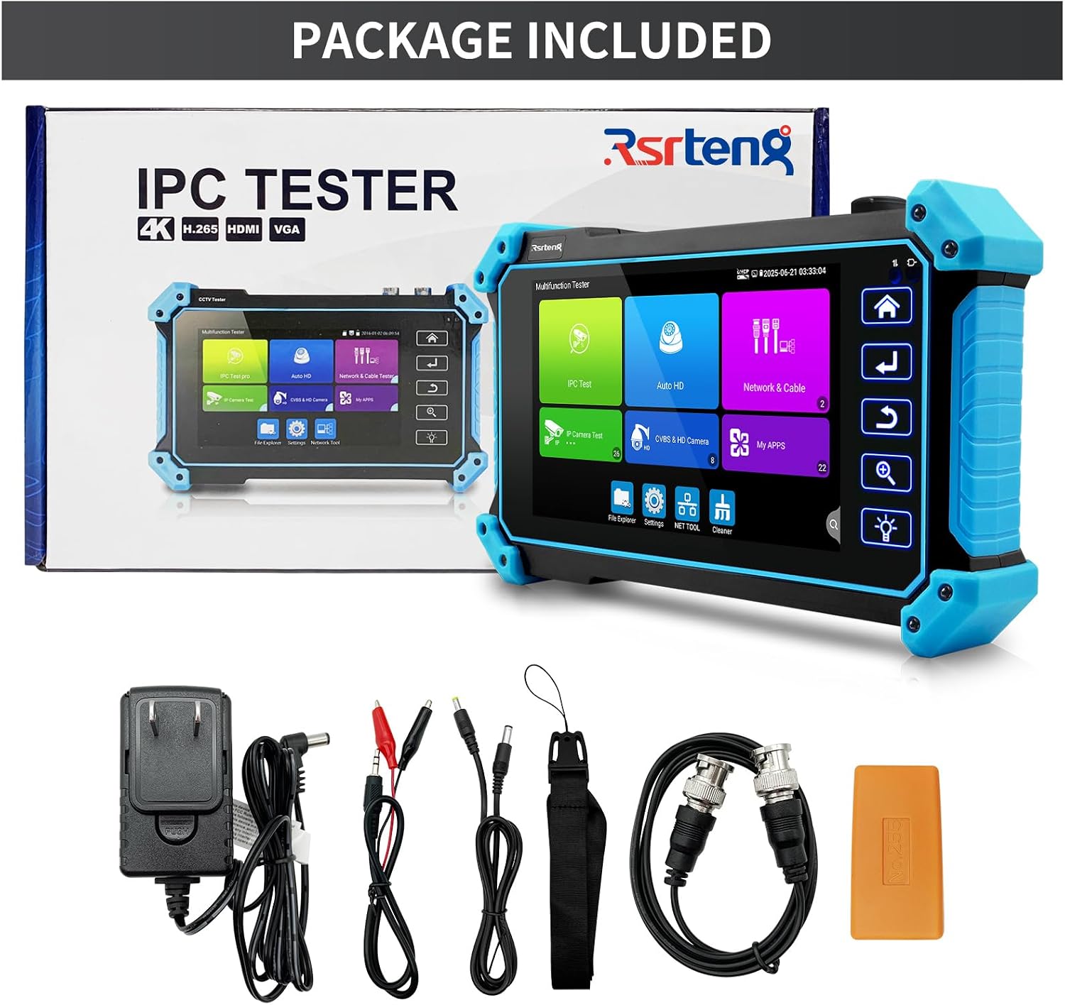 Rsrteng 8K 32MP 4K 12MP IP Camera Tester, IPC-5100 Plus 8MP AHD CVI TVI CVBS 4K HD Display Video Monitor 5.4 inch IPS Touch Screen IPC Tester Support POE PTZ W-i-F-i RS485 HD & VGA Input DC12V Output