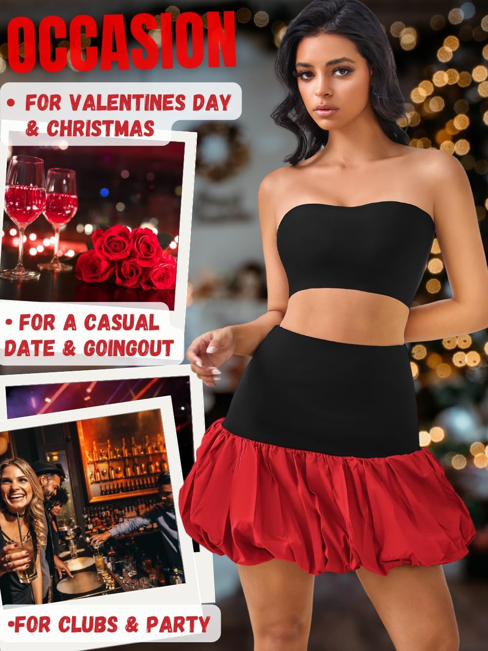 High Waisted Bubble Skirt, As Babydoll Tops, Mini Ruffle Skirts for Women, Mini Hem Tummy Control - Image 5