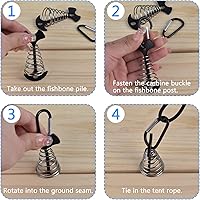 Vista 5 de Juego de 6 anclajes de aleación de aluminio con mosquetones, resistentes al viento, estacas de anclaje para tienda de campaña con hebilla