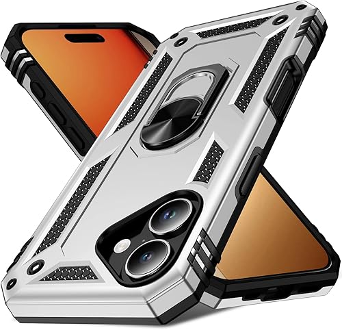 Miniatura 7 de Korecase Funda para iPhone 11 resistente de 2 capas de cuerpo completo a prueba de golpes, soporte de anillo de metal, color negro