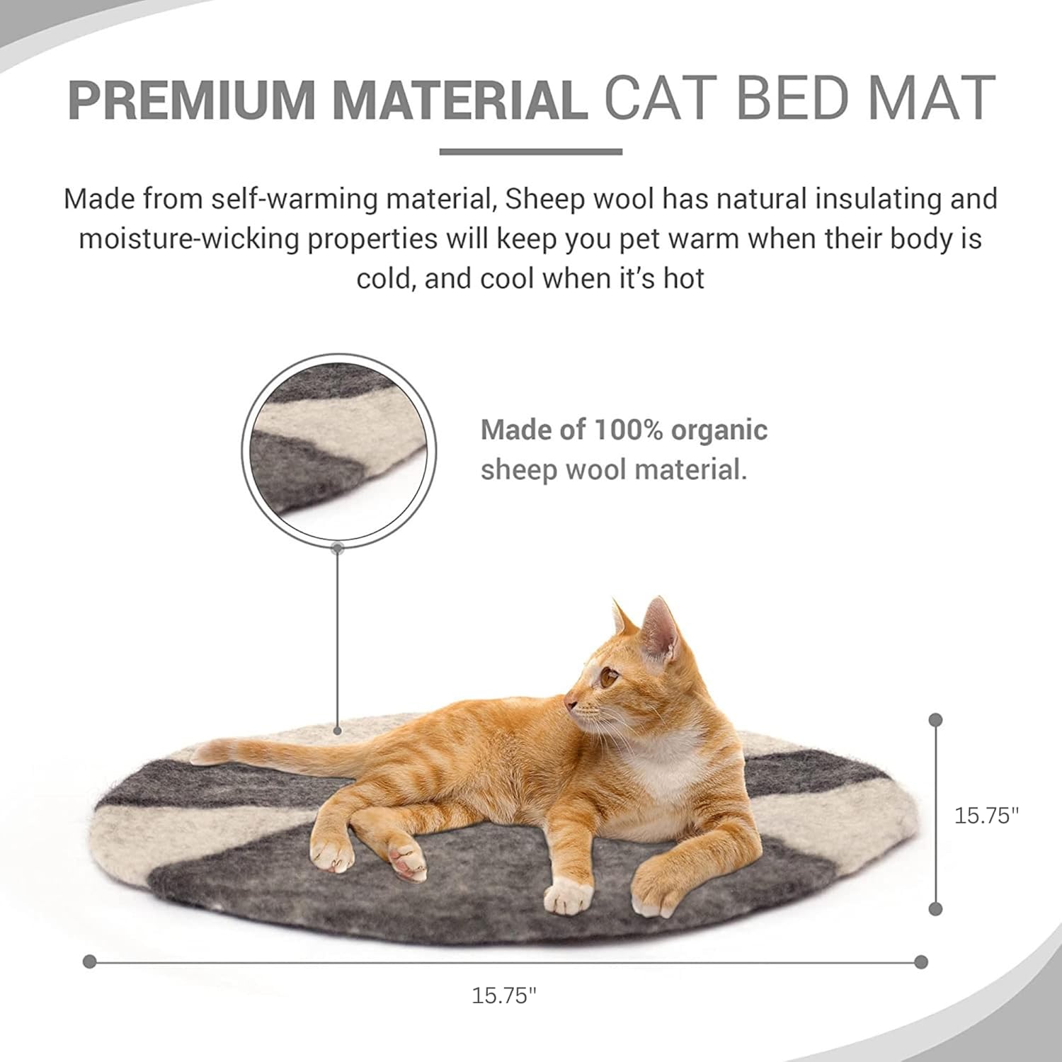 review Cat Bed Mat Natural Merino Wool Cozy Large Carpet Pad for Pet Cats Kitty Small Dog House Warm Organic Sheep Wool Scratch Floor Mats Rug Bedding (GRAY) (Gray White)