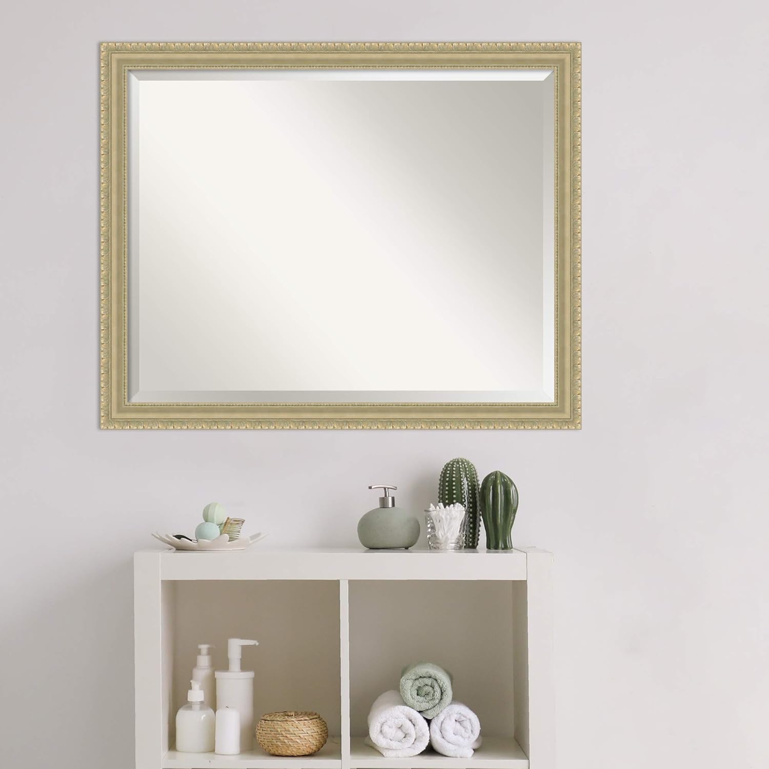 Elevated Teardrop and Beading Design Champagne Wall Mirror