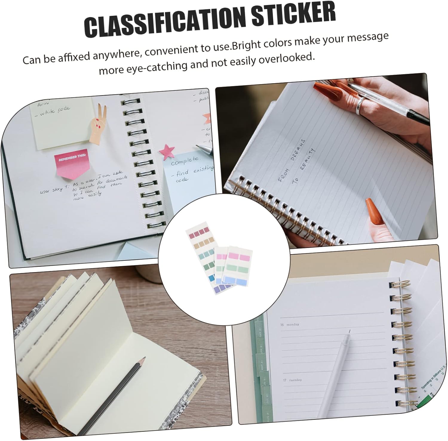 SECFOU Fluorescent Sticky Memo Pads Portable Note Pads for Office Organization for Study Work and Daily Use