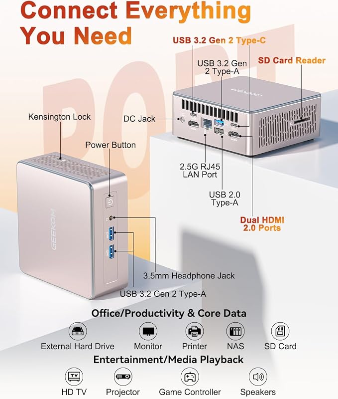 GEEKOM Air12 Budget Mini PC Office,Intel 7505,8GB RAM(64GB Max),256GB SSD image 6