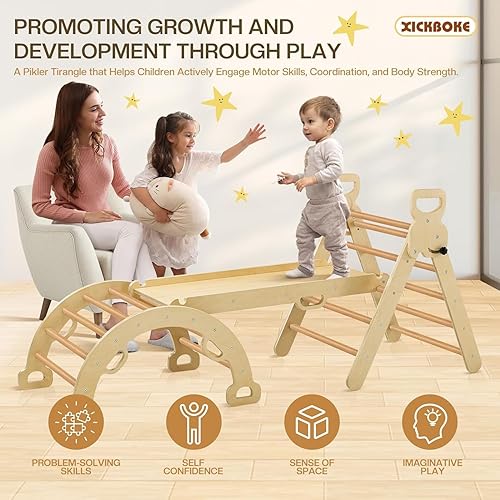 Miniatura 2 de Juego de triángulos Pikler 5 en 1 para niños pequeños, juego de 3 juegos para interiores y juguetes de escalada para niños de 2 a 6 años, plegable e