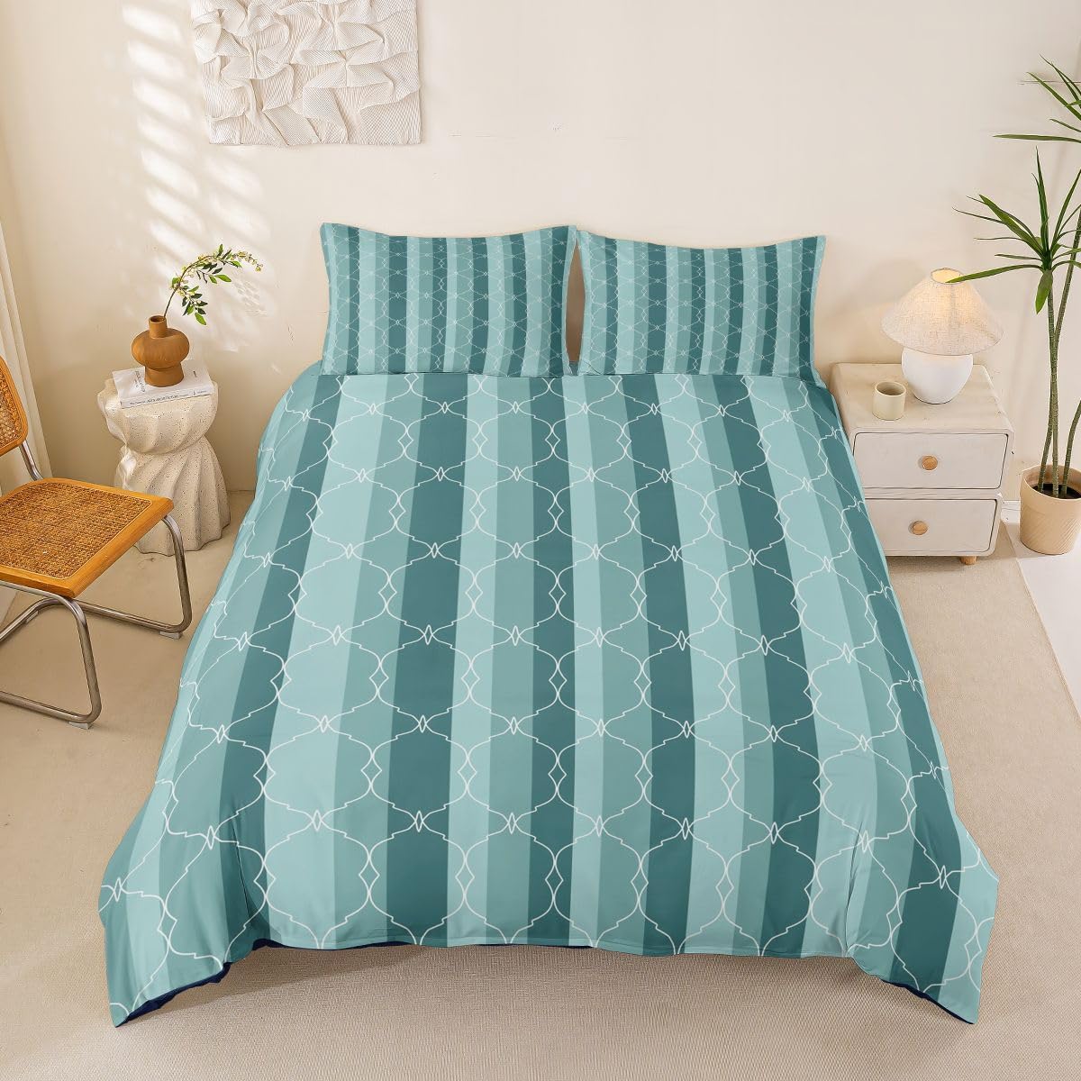 jejeloiu Modern Geometric Stripe Duvet Cover Toddler Size Chevron Pattern Bedding Set Breathable Soft Boho Comforter Cover 2Pcs Bedroom Decor