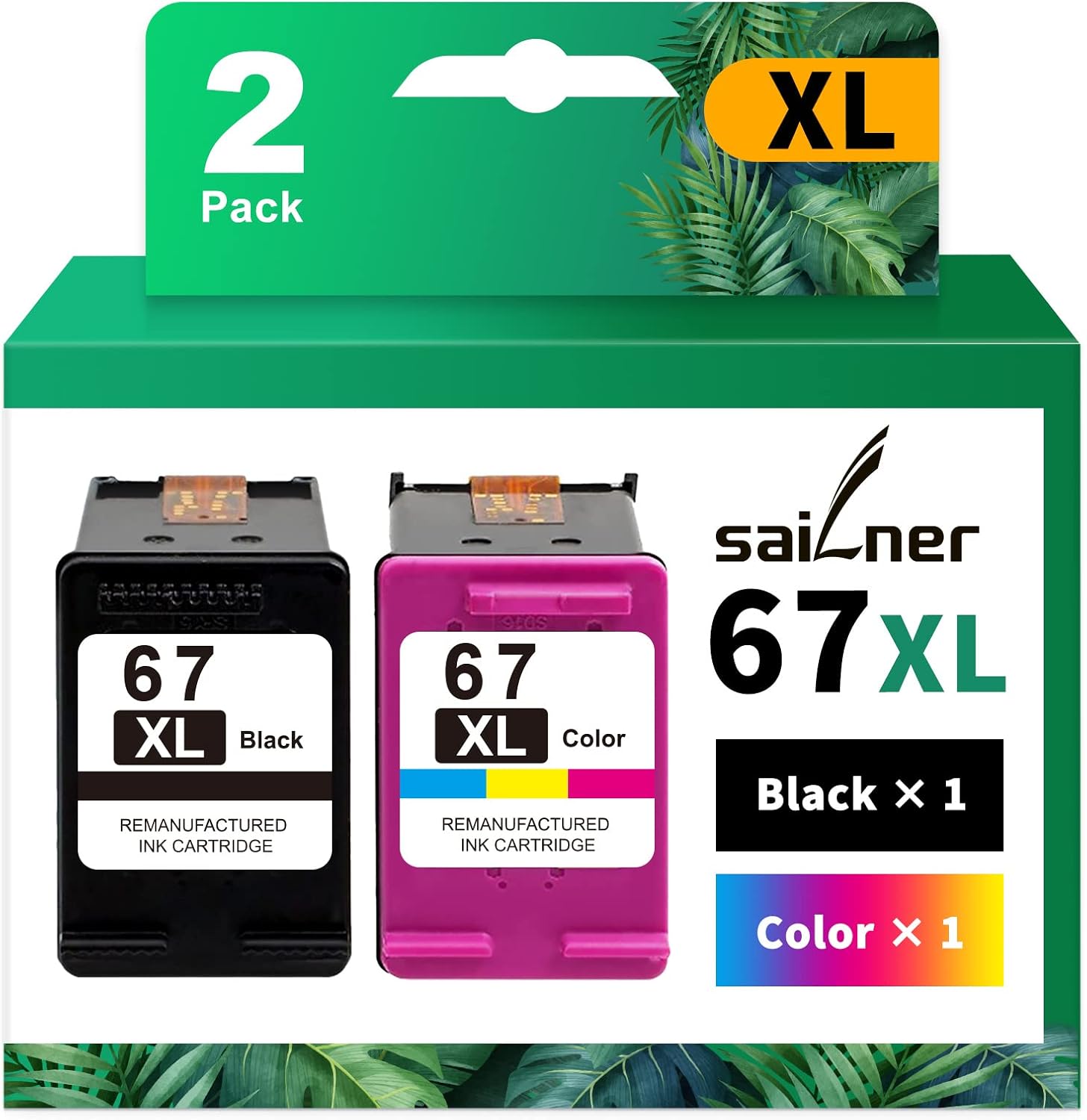 SAILNER 67XL Ink Cartridges Combo Pack Remanufactured Ink Cartridge Replacement for HP Ink 67 67XL 67XXL for HP DeskJet 2755 4155 4155e 2752e 2700 2755e 4100 Envy 6055 6000 6055e 6455e Printer Ink 67