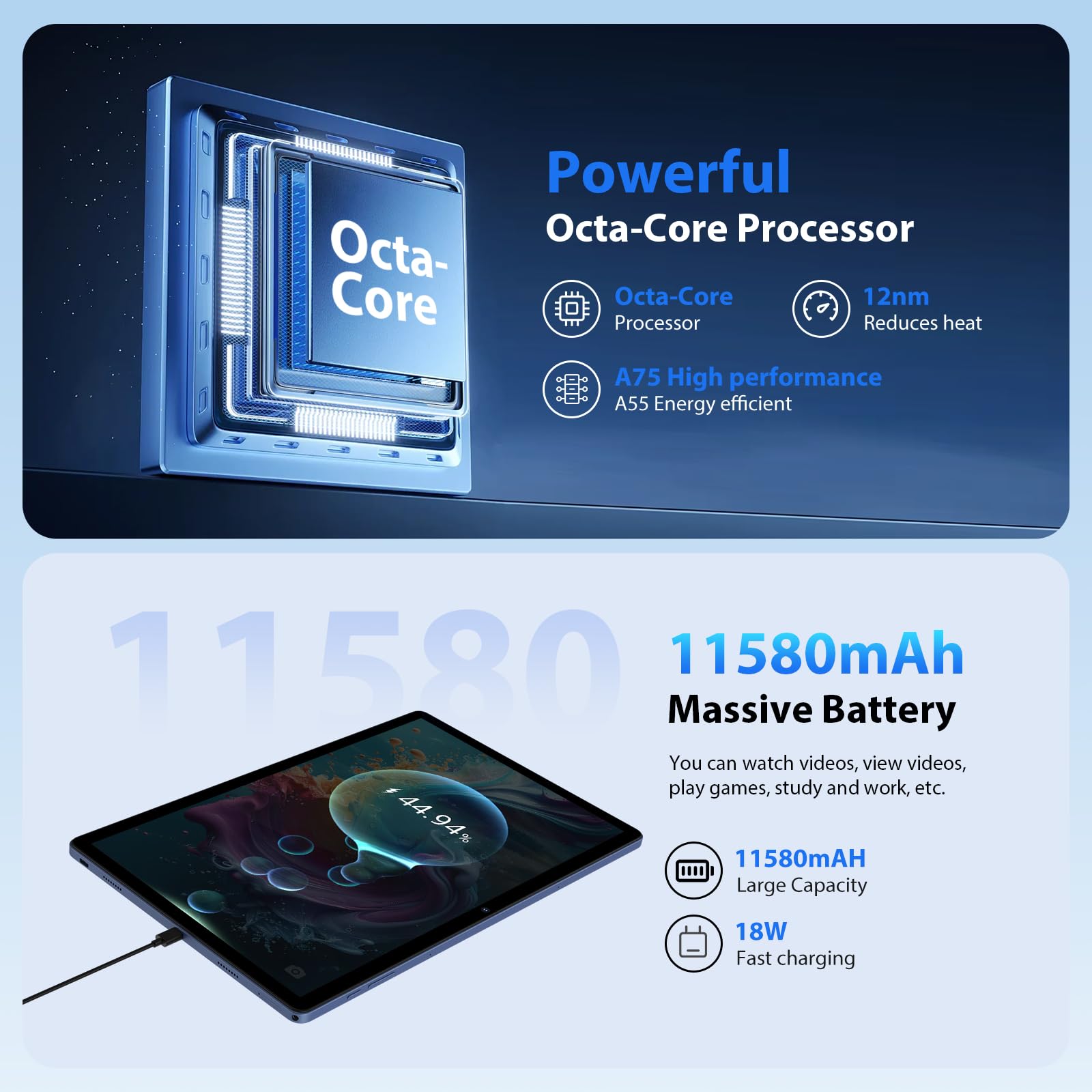 RUSHAR Tablet Android 15 con 4G LTE/SIM, Tablet 14 Pollici, 36GB RAM +256GB ROM (1TB TF), 5G WiFi/11580mAh/INCEL 2240x1400/Octa-Core/13MP+8MP/Face ID/BT 5.0/GPS/18W, Tablets in offerta con Fondina,Blu